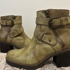BareTraps Tan/Muted Olive Buckle Ankle Boots